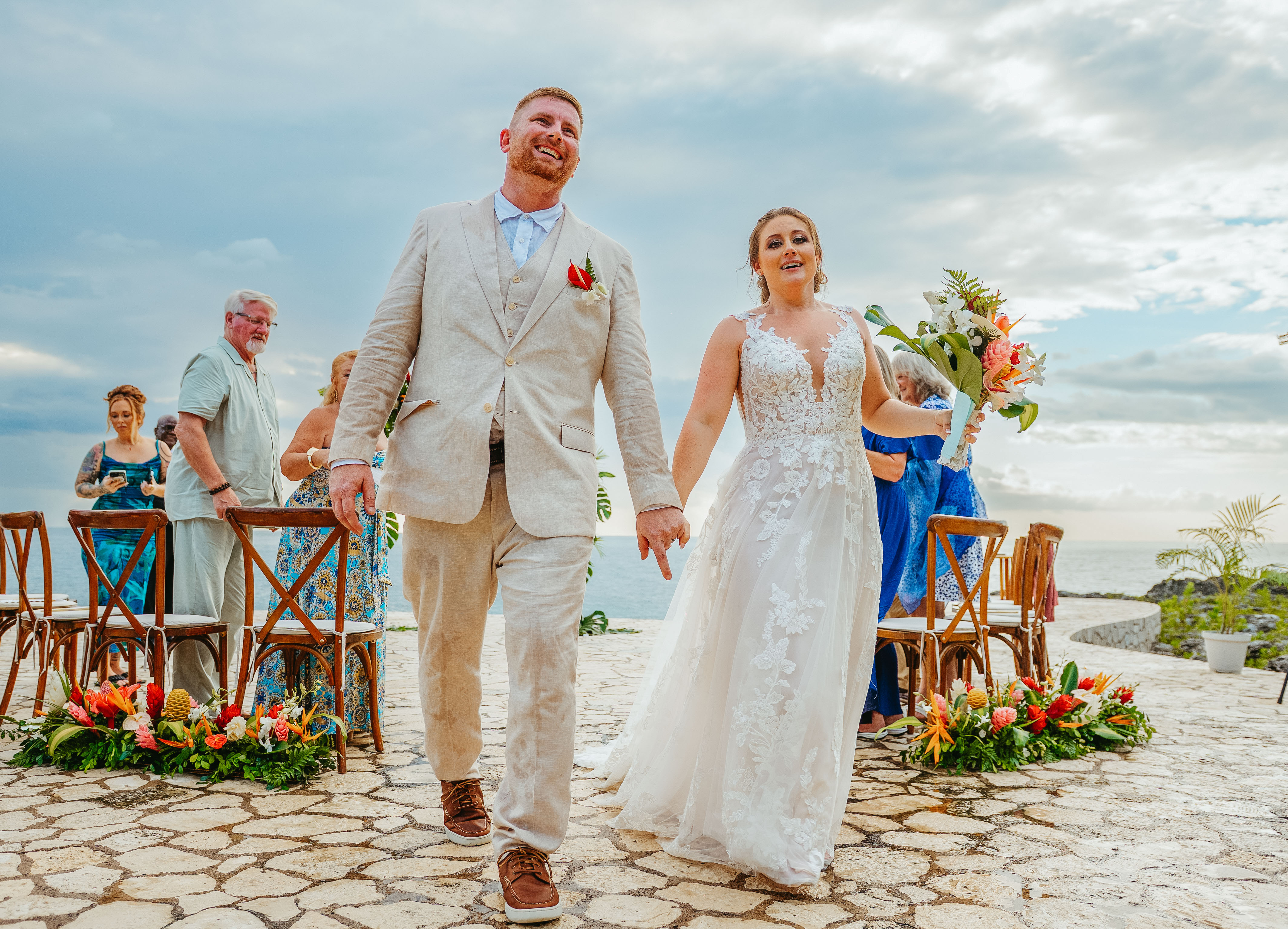 Newlyweds embracing at a Jamaica wedding venue